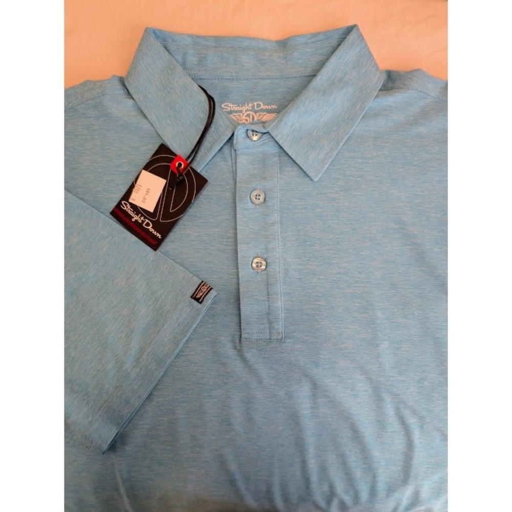 Straight Down Golf Shirt Men's Size L Sky Blue Heather Performance Stretch Polo